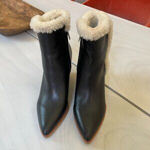 NWOT Marc Fisher LTD Namsu Leather, Suede & Shearling Fur Wedge Booties